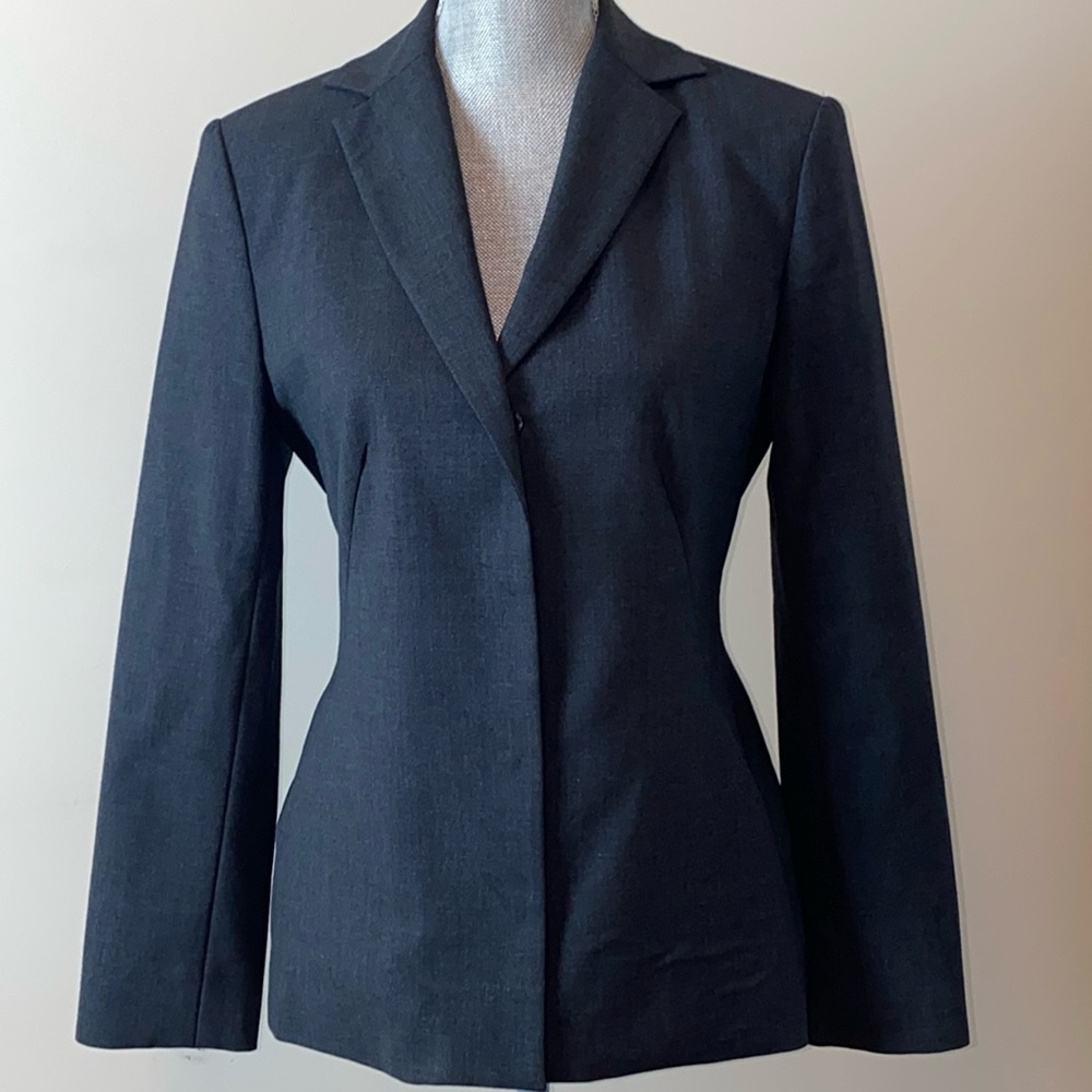Y2K Philippe Adec Notch Lapel Snap Button BlazerJacket Career Gray Size 4 36